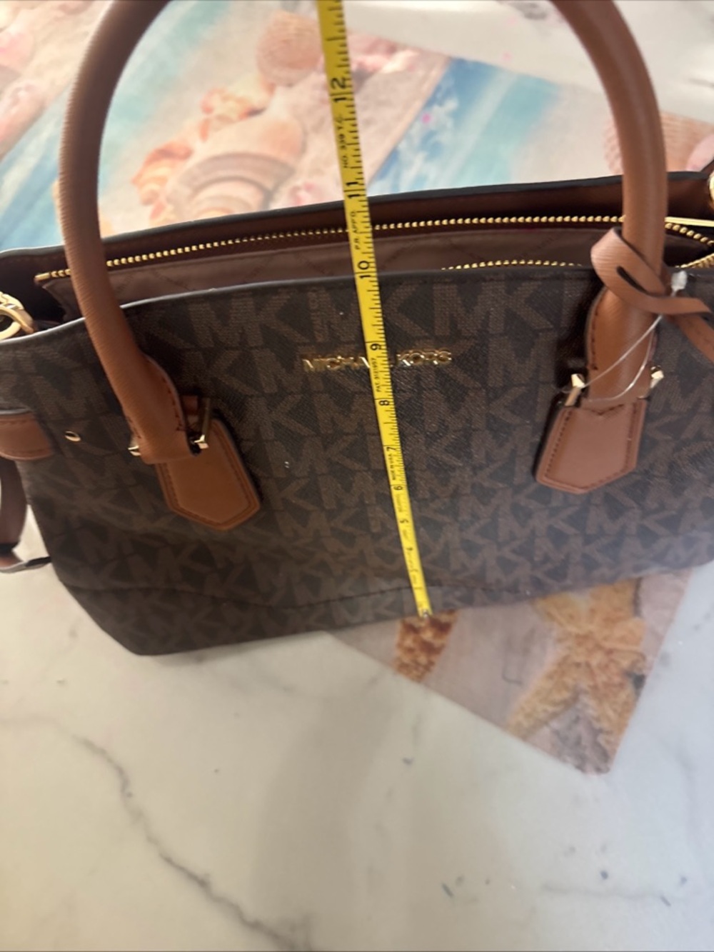 Michael Kors Brown Monogram Duffel with Tan Leather Trim - Picture 9 of 16